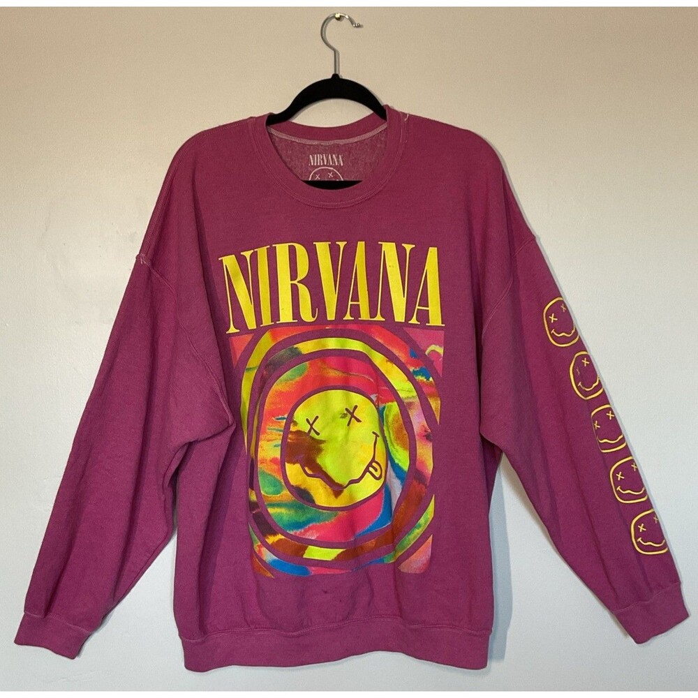 Nirvana Women’s Oversized Smiley Pullover Sweatshirt Size M